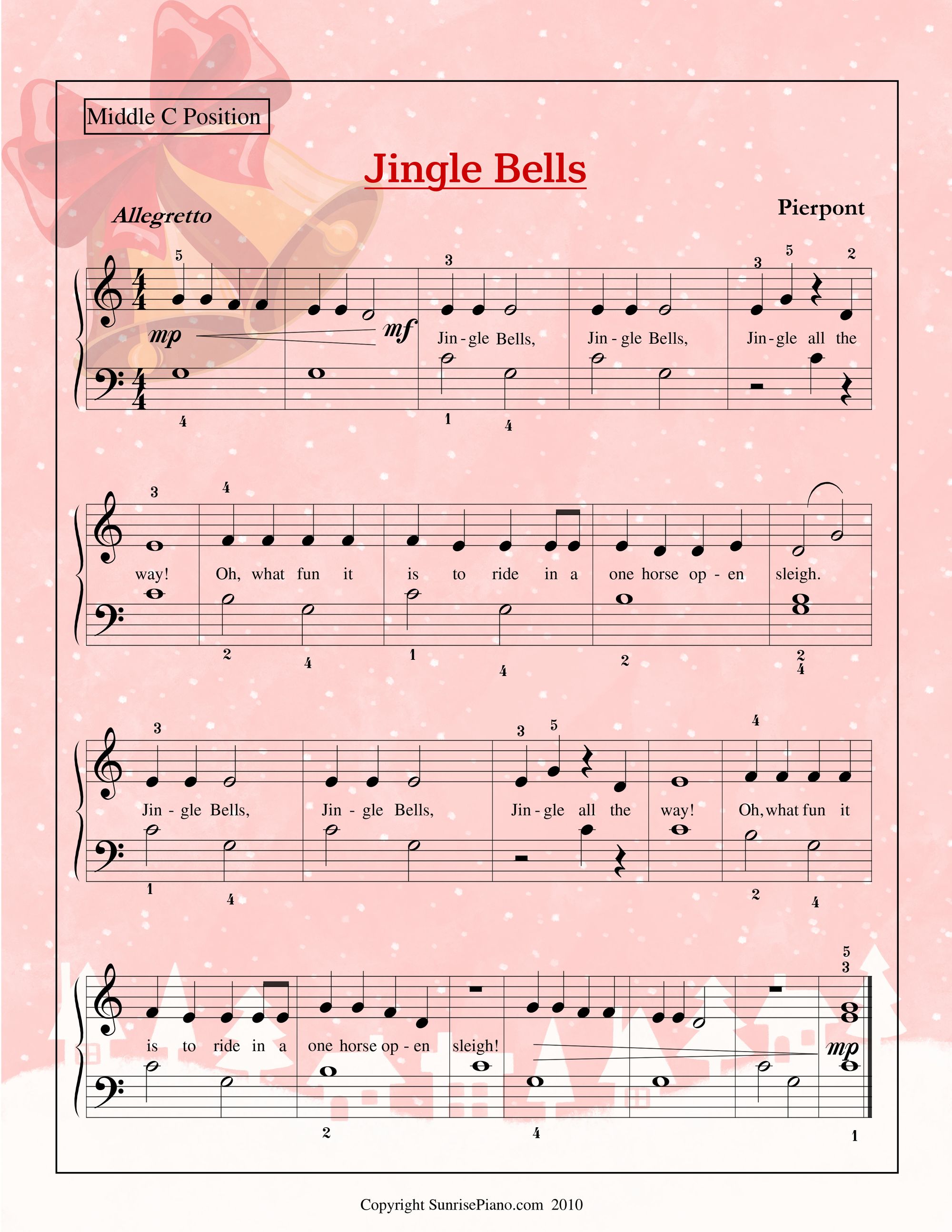 Jingle Bells (in Middle C) – PianoMorning.com