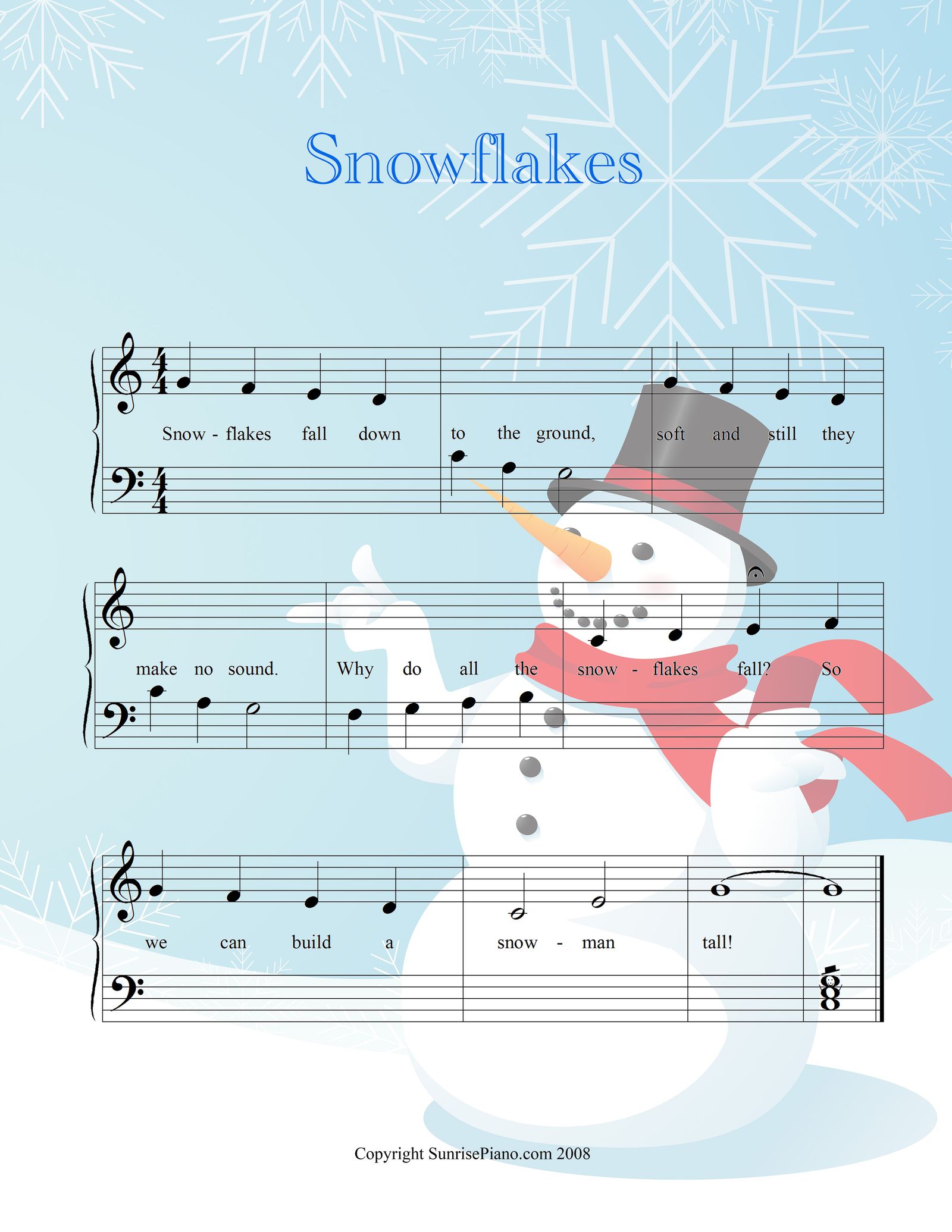 Snowflakes Elementary Piano Sheet Music 