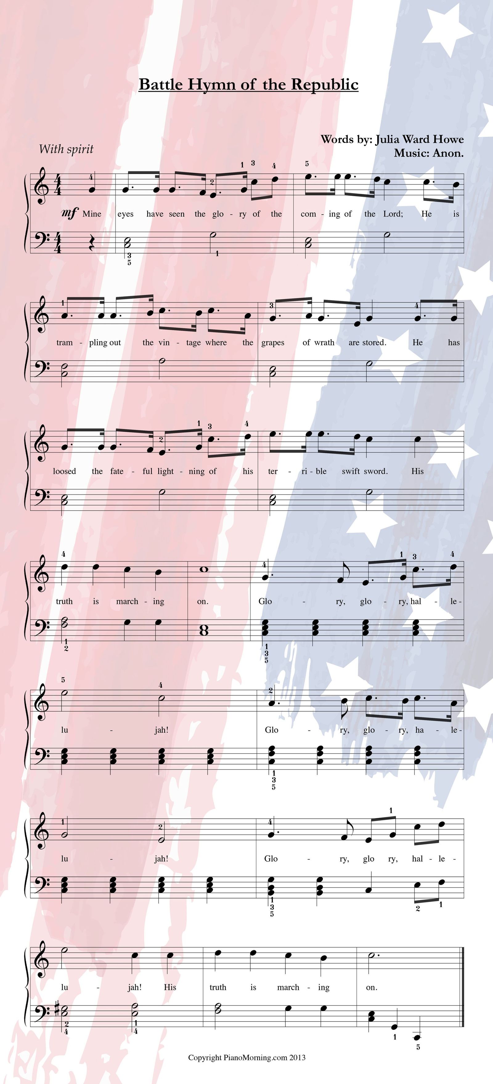 battle hymn of the republic piano sheet