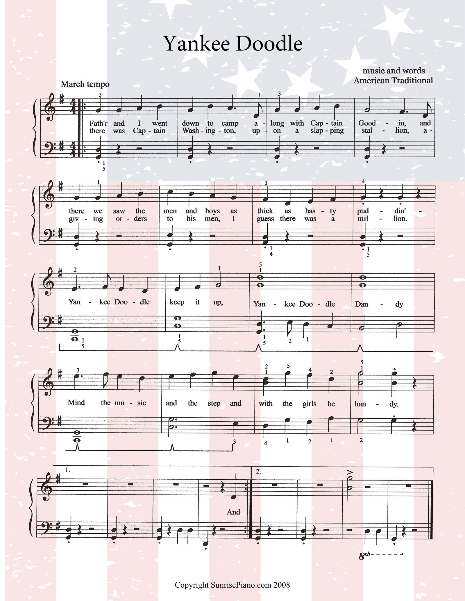 Yankee Doodle - Early Intermediate Piano Sheet Music