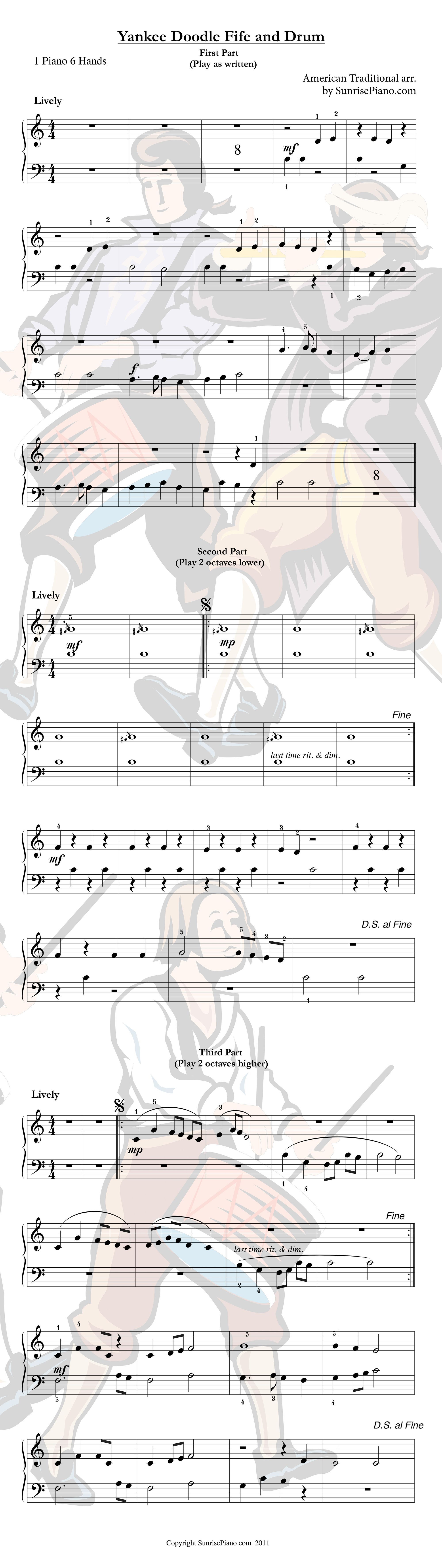 Yankee Doodle Fife and Drum - Elementary Piano Sheet Music