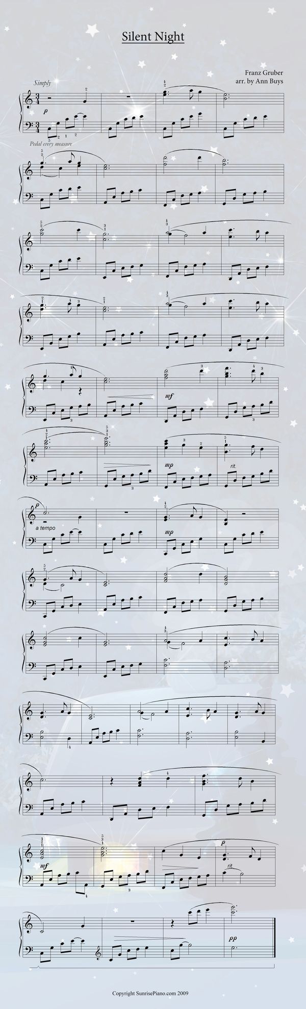 Silent Night Intermediate Piano Sheet Music 